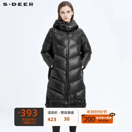 sdeer圣迪奥女装高领连帽牛仔拼接长款羽绒服S20482450图片