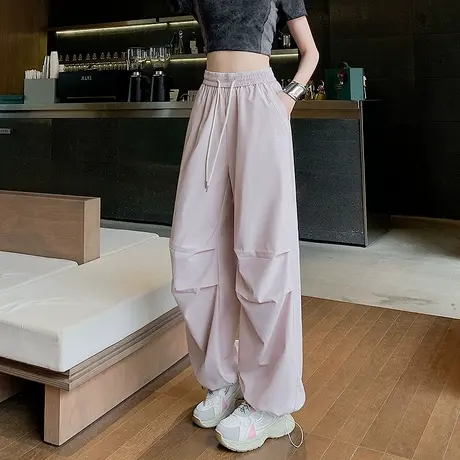 时尚气质休闲长裤2025年夏季新款女宽松休闲运动薄款束腿高腰裤商品大图