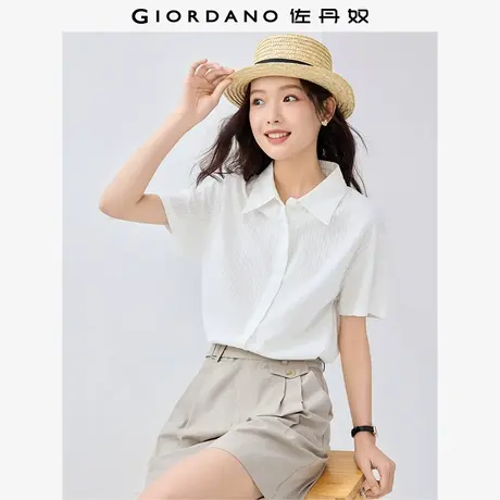 佐丹奴衬衫女装纯棉提花暗条纹梭织短袖休闲衬衫 05345472商品大图