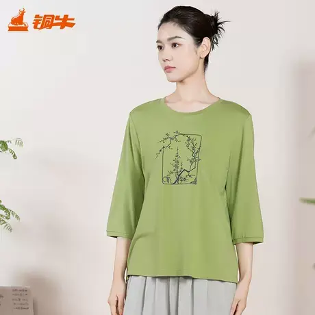 铜牛茶多酚净舒棉印花七分袖女衫 2025春夏新款休闲女T恤VS352商品大图