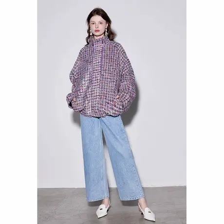 2025早春不对称门襟时髦态度繁复亮丝格子蝴蝶纱复古外套大码女装商品大图