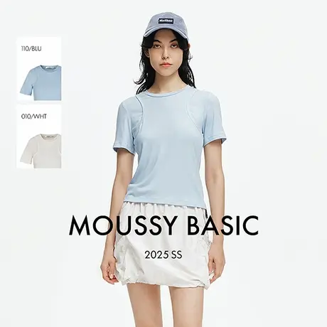 MOUSSY 2025夏季新品圆领修身假两件简约通勤T恤女028ISA80-3651图片