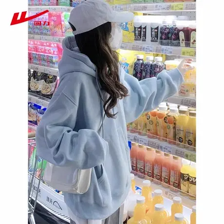 ZH回力蓝色连帽卫衣女2025新款春秋季百搭休闲韩版舒适长袖上衣商品大图
