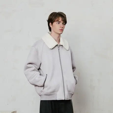 Lilbetter仿麂皮绒复合皮毛一体厚夹克2024冬季慵懒时尚保暖外套商品大图