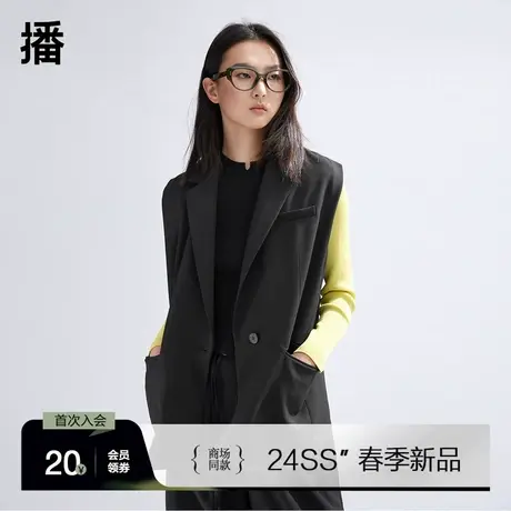 播黑色西装马夹女商场同款2024春新款宽松叠穿马甲上衣BDR1MD0062商品大图