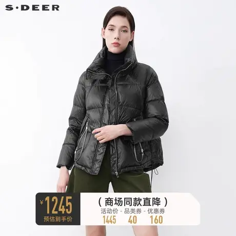 sdeer圣迪奥冬装高领拉链拼接抽绳短款羽绒服女S21482467💎商品大图