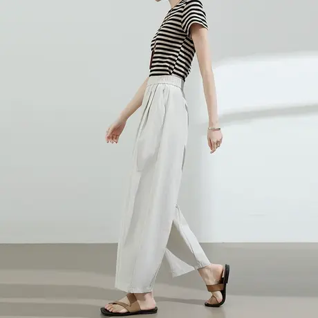 速干凉感茧型裤女夏季薄款裤子高腰宽松显瘦小个子九分哈伦休闲裤商品大图