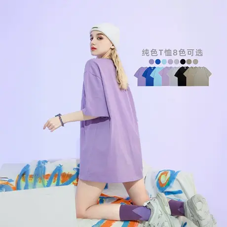 YEP2025夏季新款上衣纯色质感短袖t恤女上衣情侣装纯棉oversize图片