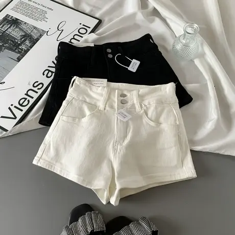 美式高街双扣牛仔短裤女2025春季新款弹力修身包臀辣妹阔腿热裤潮商品大图