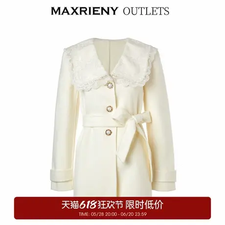 【奥莱】MAXRIENY米色复古大衣女高级感毛呢外套中长款图片