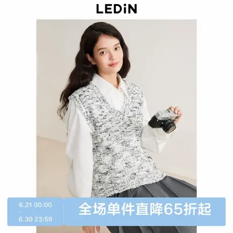 乐町花纱V领针织背心女秋季新款精致绣花宽松马甲上衣洋气图片