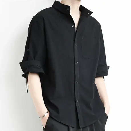 日式棉麻衬衫男短袖衬衣宽松男装中国风夏季薄款男士休闲长袖衬衫商品大图