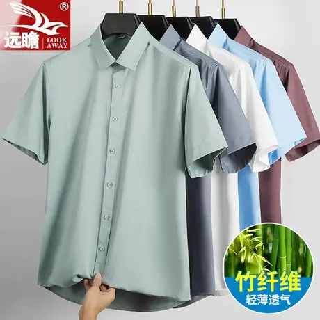 冰丝短袖衬衫男士夏季薄款2025新款高级感职业工装竹纤维免烫衬衣商品大图