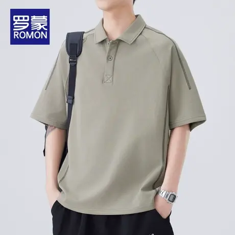罗蒙2025夏季新款翻领短袖T恤男士宽松休闲潮流美式半袖POLO衫男图片