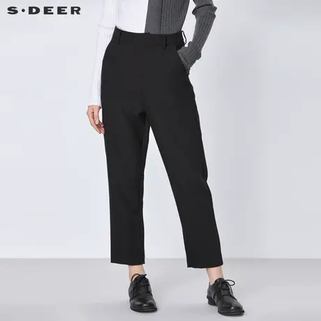sdeer圣迪奥女装春秋装简约休闲压褶黑色通勤西装裤女S21360808图片
