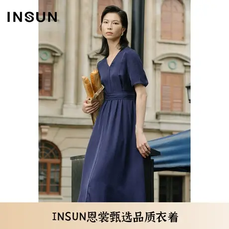INSUN恩裳夏三醋酸捏褶气质收腰连衣裙商品大图
