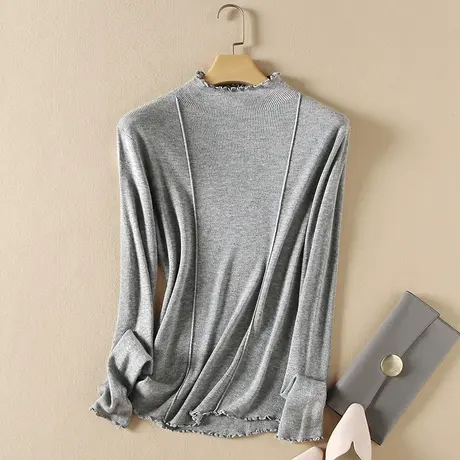 美丽诺羊毛半高领毛衣内搭长袖打底衫女春装新款上衣修身针织衫商品大图