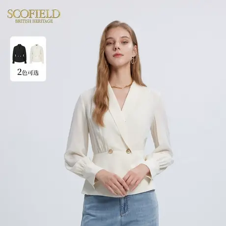Scofield女装气质V领收腰垂感褶皱衬衫通勤上衣收束袖口秋季商品大图