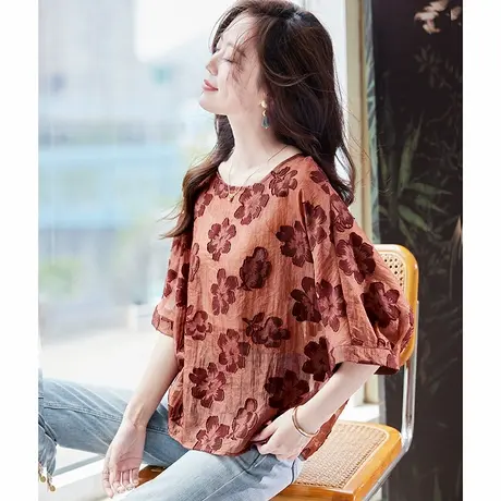 宝诗黎蝙蝠袖提花镂空衬衫2025夏季洋气宽松休闲百搭气质小衫女图片