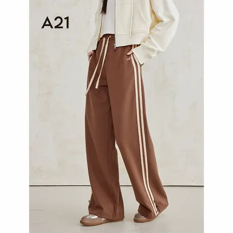A21女装小个子休闲裤2024秋新款慵懒风直筒裤松紧腰阔腿运动长裤商品大图