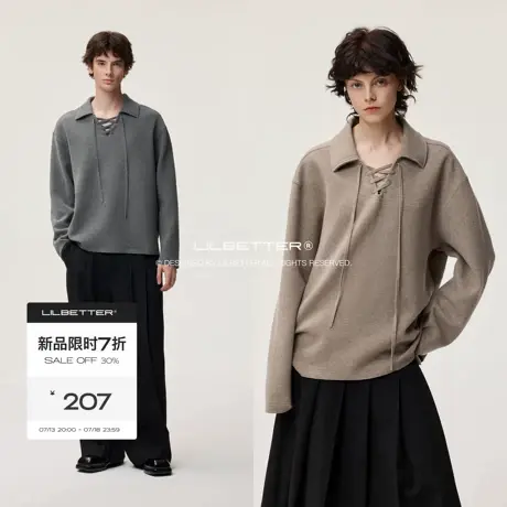 Lilbetter随心裁超柔空气羊毛绒卫衣2025秋男女同款翻领绳带上衣图片