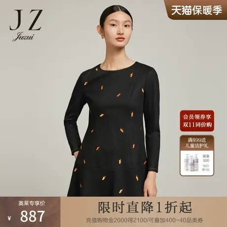 JZ玖姿商场同款刺绣女装2022冬季新款羊毛针织连衣裙JWBD50027商品大图