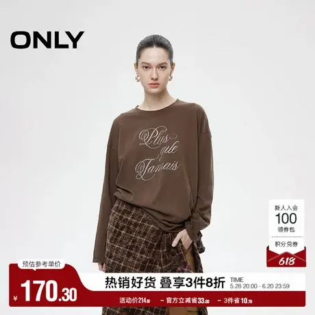 ONLY奥莱2025春季新款酷感潮流字母圆领落肩宽松长袖T恤女图片