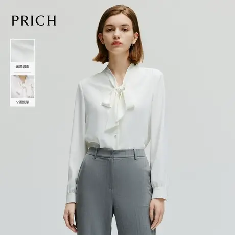 PRICH质感宽松法式系带长袖衬衫飘逸薄款衬衣女商品大图