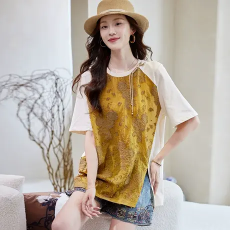 宝诗黎【新品价178元】圆领提红拼接短袖T恤Y0686图片