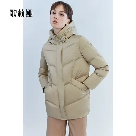 歌莉娅中长款羽绒服女冬季新款保暖鹅绒面包服连帽外套1ASC8C050图片