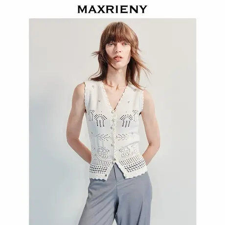 【奥莱】MAXRIENY波嬉风v领毛针织马甲波西米亚风马夹背心商品大图