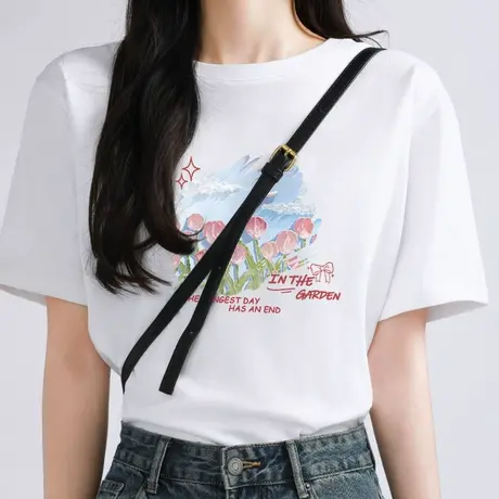 KWV真维斯白色纯棉短袖t恤女2025新款夏季休闲大码夏日漂亮小上衣商品大图