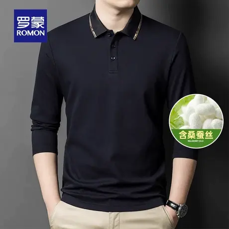 【含桑蚕丝+7A抗菌】罗蒙长袖Polo衫2025秋季新款商务休闲T恤衫男商品大图