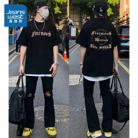 G2真维斯男装重磅纯棉美式高街t恤2025夏季新品男款宽松港风上衣图片