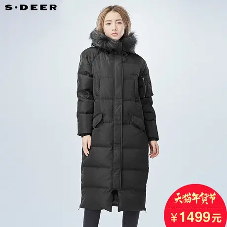 sdeer圣迪奥2018冬连帽毛领收腰长款羽绒服女S16482475图片