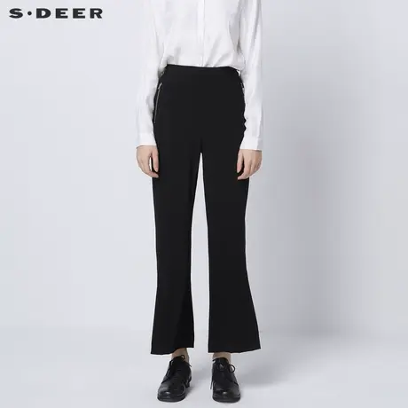 sdeer圣迪奥女装春秋装休闲松紧开衩阔腿黑色喇叭裤长裤S21380807图片