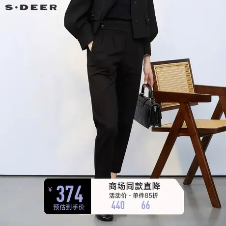 sdeer圣迪奥女装松紧拼接压褶插袋休闲长裤S23180805图片