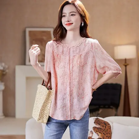 宝诗黎【新品价178元】圆领印花五分袖衬衫JT1167图片