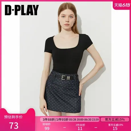DPLAY【惠品】2025年夏季新款黑色t恤女流行修身含胸垫短袖上衣商品大图
