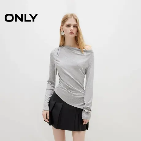 ONLY2025夏季新款纯色舒适弹力修身一字荡领不规则下摆长袖T恤女商品大图