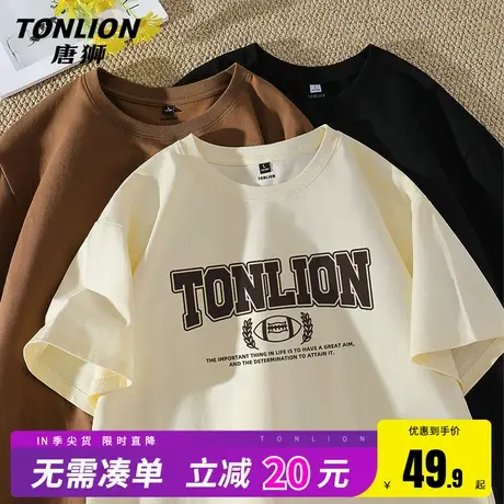 唐狮港风短袖t恤男夏季2025新款宽松百搭圆领半袖男生潮牌字母THW图片