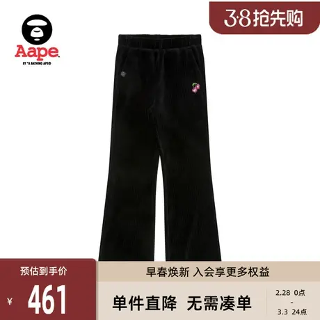 Aape旗舰店女装樱桃猿人刺绣条绒微喇休闲长裤A653XXL商品大图
