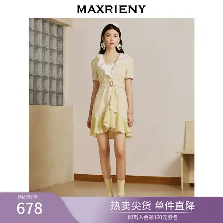 MAXRIENY法式精致复古氛围感波点蕾丝荷叶边连衣裙2023夏季裙子图片