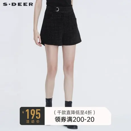 sdeer圣迪奥冬季女装复古时尚撞色格纹插袋A字短裤靴裤S20460901🍚商品大图