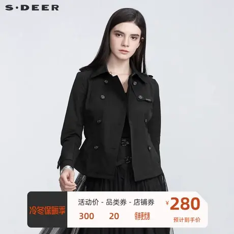 sdeer圣迪奥女装时尚翻领收腰拼接短款外套S21182215🥦商品大图