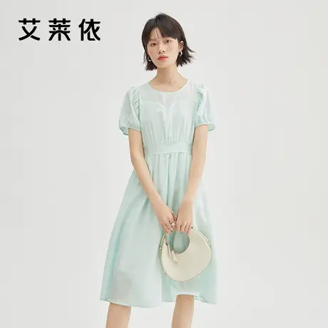 艾莱依法式泡泡袖气质连衣裙女2022夏季新款高腰修身显瘦复古裙子商品大图