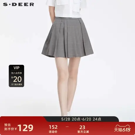 sdeer圣迪奥女装学院风撞色格纹百褶裙A字短裙S22281307图片