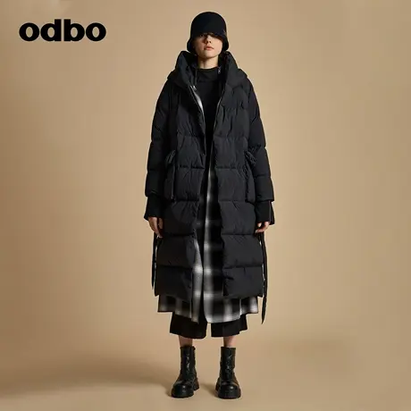 odbo/欧迪比欧时尚加厚保暖格纹拼接白鸭绒羽绒服女冬季保暖外套商品大图