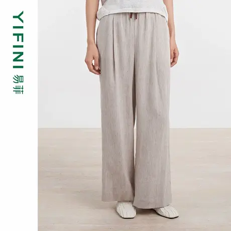 [专柜同款]Yifini/易菲时尚条纹印花垂坠感阔腿裤百搭休闲裤女夏商品大图