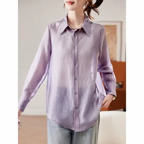 宝诗黎OL气质宽松镂空衬衫2025春季韩版简约纯色百搭防晒衬衣女商品大图